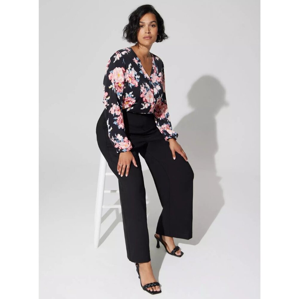 Torrid Studio Crepe De Chine Button Front Long Sleeve Floral Blouse Plus Size 2